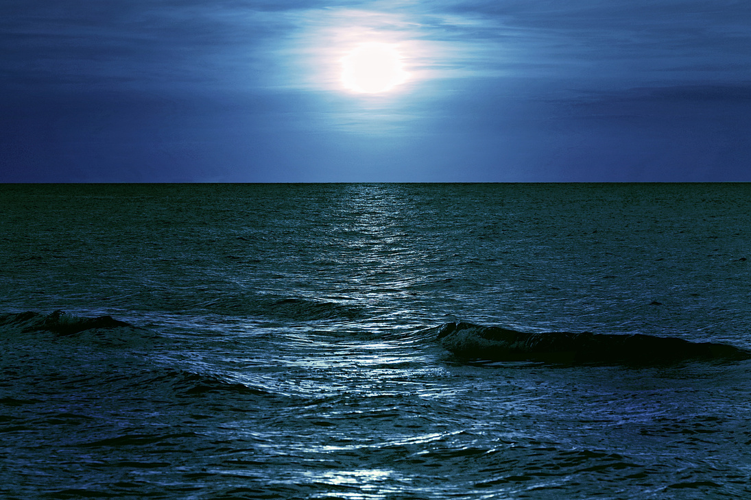 Moon over the Sea at Night